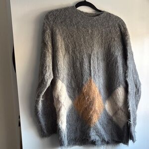 Madewell Gray Sweater with Brown and Cream Accents
